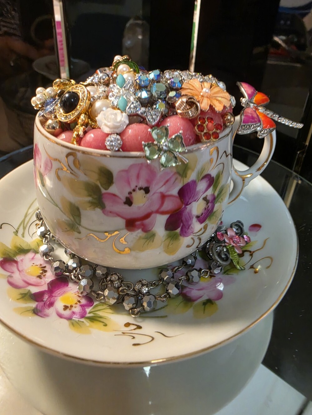 Handmade Recycled Jewelry Floral Teacup Art Decor - Picture 4 of 5